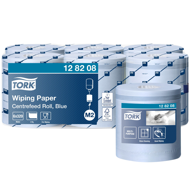 Cleaning paper Tork M2 center feed 1-ply 320m blue 128208