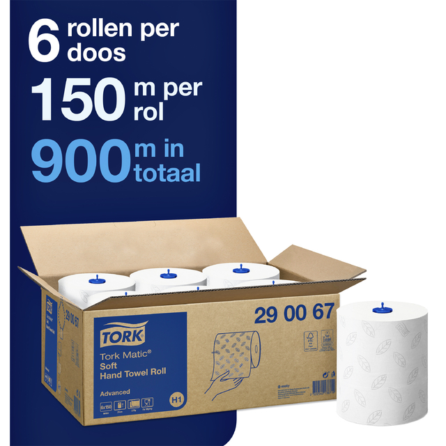 Hand towel roll Tork Matic® H1 advanced 2-ply tear resistant 150m white 29006