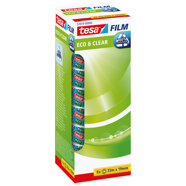 Plakband tesafilm® eco & clear 33mx19mm transparant  8 rolle