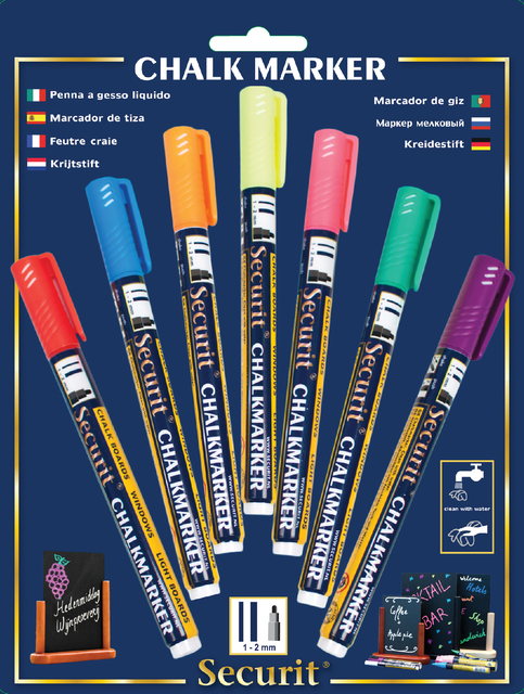 Krijtstift Securit SMA-100 rond ass 1-2mm blister à 7 stuk