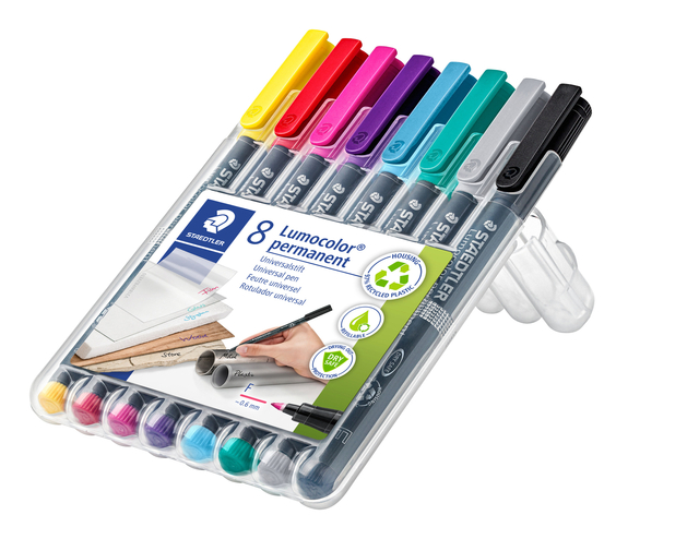 Viltstift Staedtler Lumocolor 318 permanent F set à 8 kleure