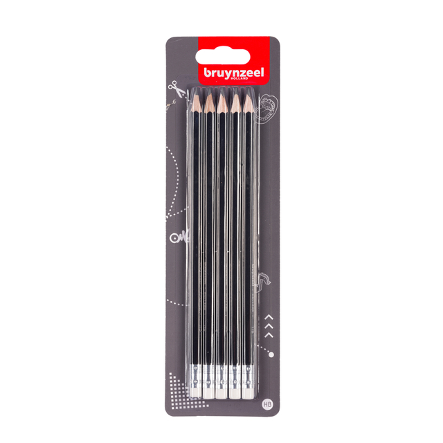 Potlood Bruynzeel Teens HB gumtip blister à 5 stuk