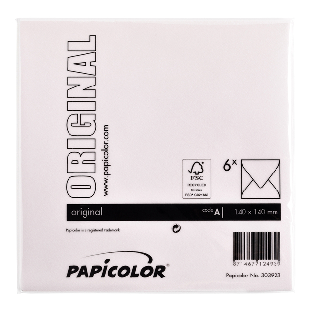 Envelop Papicolor 140x140mm lichtroze pak à 6 stuk