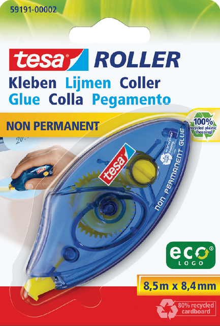 tesa Roller Non-Permanent Gluing ecoLogo, repositionable, 8.5m:8.4mm, disposable
