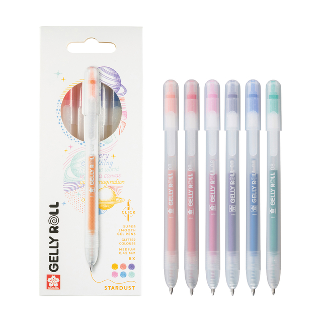 Gelschrijver Sakura Gelly Roll Stardust 08 klikfunctie set à 6 kleuren