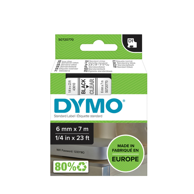 Dymo Tape 6Mm Blk/Clr 43610/S0720770
