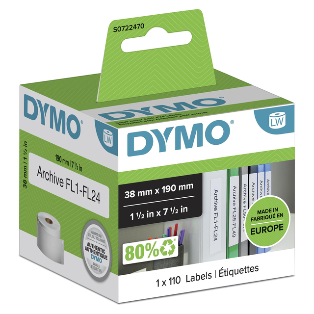 Etiket Dymo LabelWriter multifunctioneel 38x190mm 1 rol á 110 stuks wi