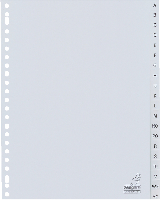 Dividers Kangaro A4 PP 120 micron 23 holes 20 tabs alphabet grey
