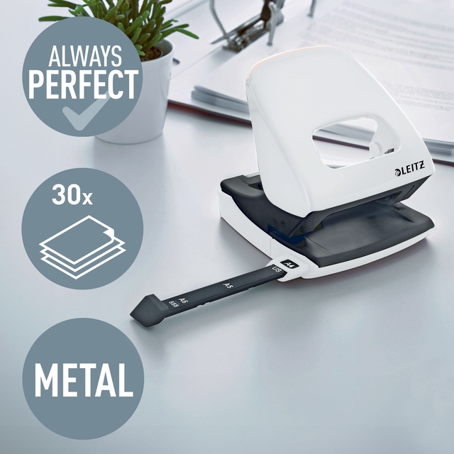 Office Hole Punch Leitz 5008 NeXXt WOW Metal 30 sheet white