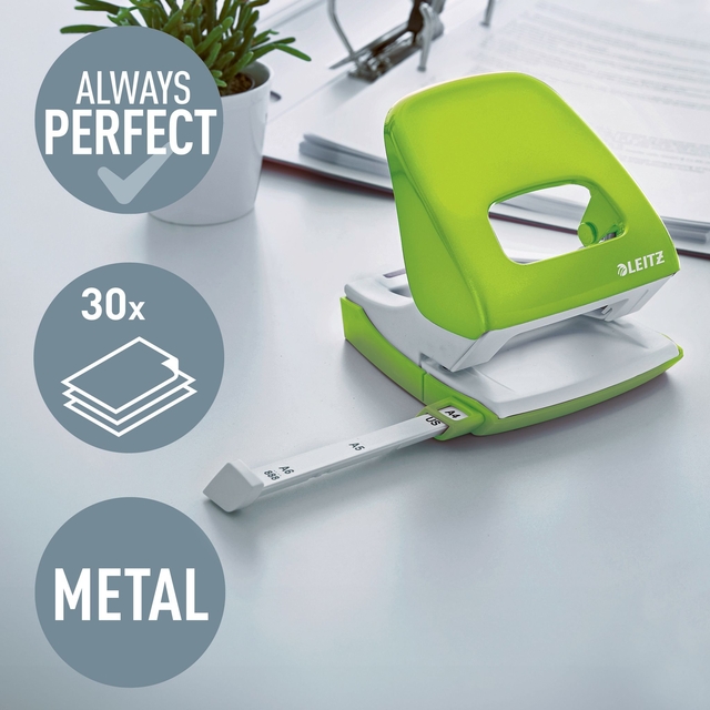 Office Hole Punch Leitz 5008 NeXXt WOW Metal 30 sheet green