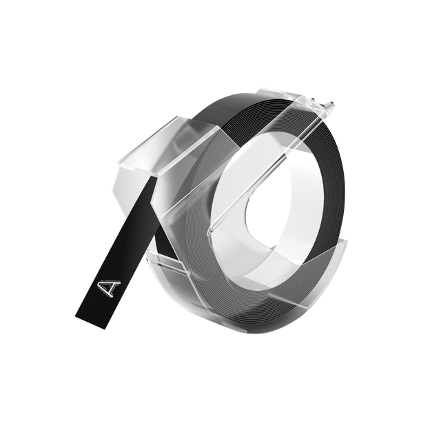 Reliëftape Dymo embossing plastic 9mm wit op zwar