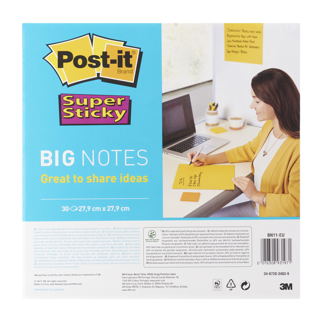 Memo pad Post-it Super Sticky Big Notes BN11-EU yellow 279x279mm 30 sheets