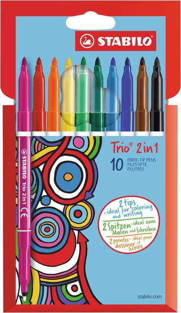 Viltstift STABILO Trio 2 in 1 assorti etui à 10 stuk