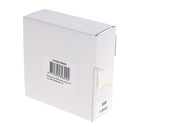Etiket Rillprint 25mm 500st op rol rond wit