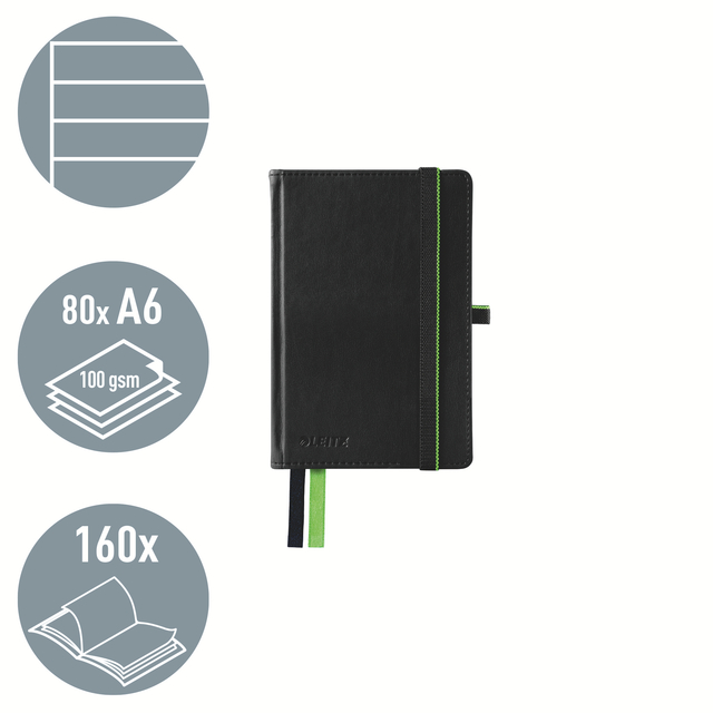 Notitieboek Leitz Complete A6 lijn 160 pagina's 100gr zwart