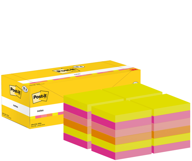 Memo pad 3M Post-it 654-COL 76x76mm color assorted value pack