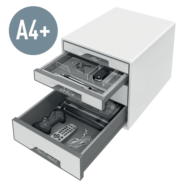 Drawer Cabinet Leitz WOW Cube A4 maxi 4 drawers white/grey
