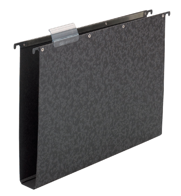 ELBA vertic ULTIMATE Suspension File, A4, made of 1.6 strong fibre board, 40 mm wide bottom, open at the side, with click-on label holder, black, pack of 10