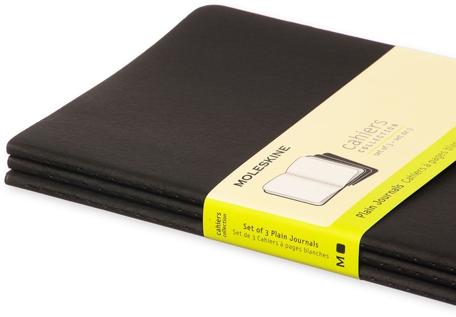 Schrift Moleskine 130x210mm blanco 160 pagina's 70gr zwart set à 3 stuk