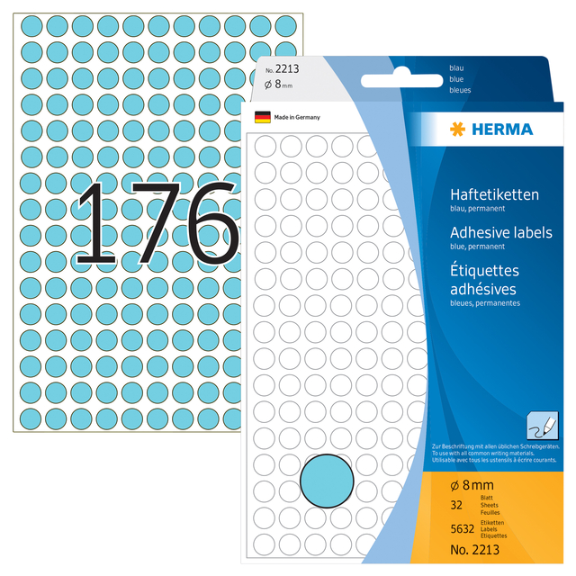 Multi-purpose labels / colour dots, Ø 8 mm, round, blue, permanent adhesion, fo