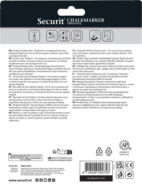 Krijtstift Securit SMA-100 rond wit 1-2mm blister à 7 stuks