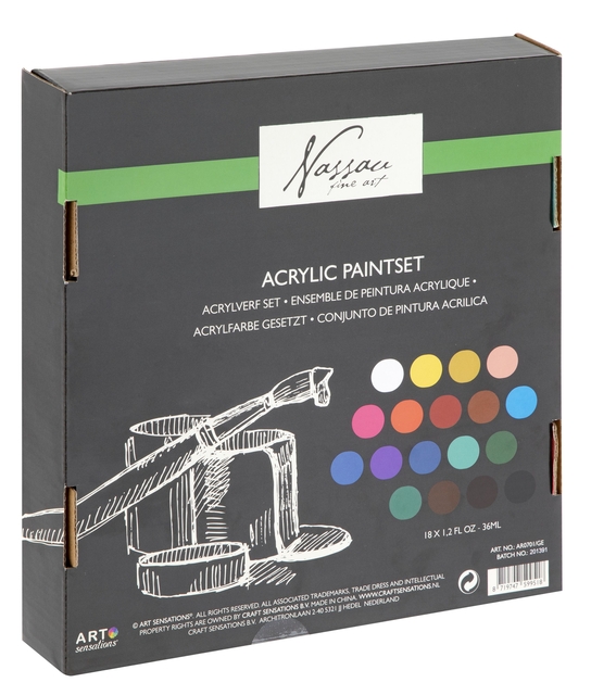 Acrylverf Nassau fine art doos à 18 tubes à 36ml