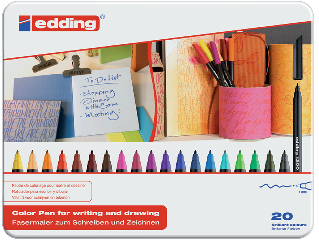 edding 1200 colour pen metal box of 20 assorted