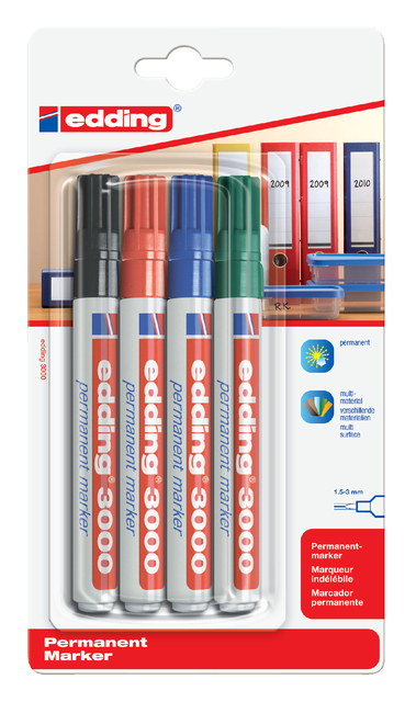edding 3000 permanent marker blister of 4 assorted