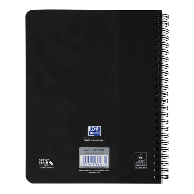 Spiraalblok Oxford Touch A5 ruit 5x5mm 140 pagina's 80gr zwart