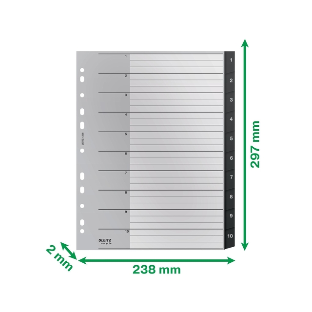 Tabblad Leitz Recycle A4 11-gaats 1-10 extra breed PP