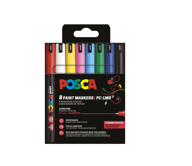 Verfstift Posca PC1MR extra fijn assorti set à 8 stuk