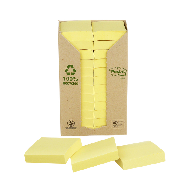 Memo pad Post-it 653 38x51mm recycled yellow 24 pieces