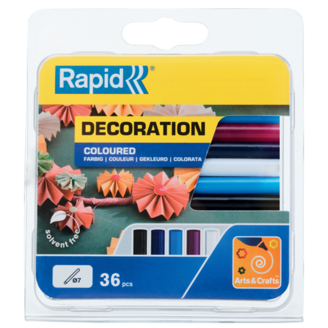 Glue stick Rapid 7mm 5 colours assorted 36 pieces