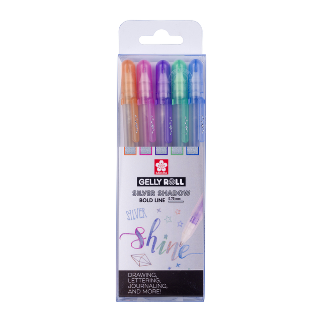 Gelschrijver Sakura Gelly Roll Silver Shadow set à 5 kleure