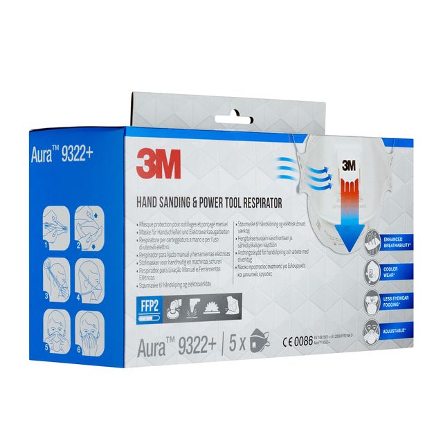 Dust mask 3M Aura for sanding 9322+ FFP2 with valve 5 pieces