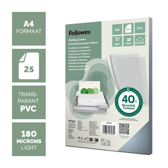 Voorblad Fellowes A4 PVC 180micron recycled 25 stuks