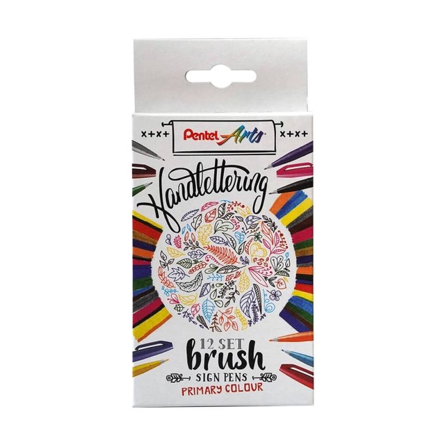 Brushpen Pentel SES15C Sign Artist standaardkleuren assorti doos à 12 stuk