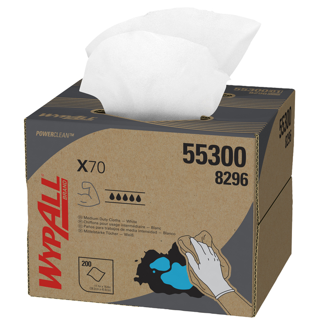 Poetsdoek WypAll X70 PowerClean 426x282mm 200vel dispenserdoos wit 8296