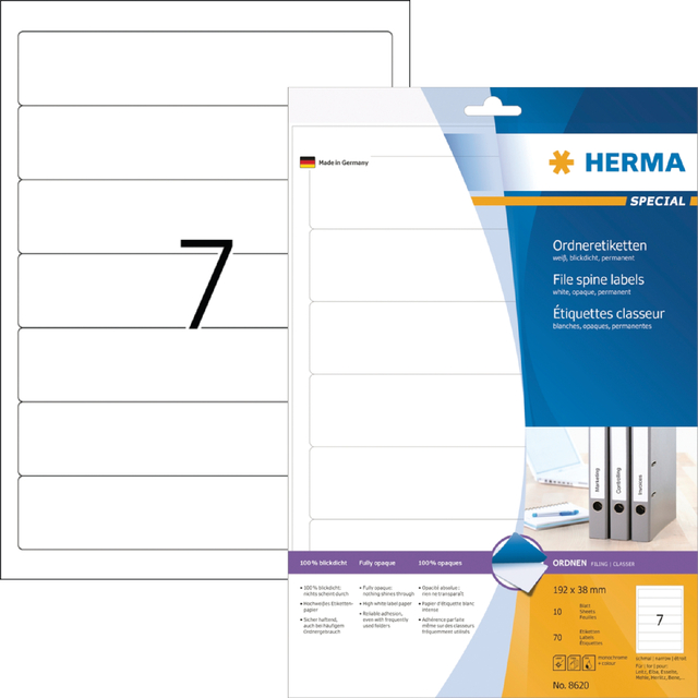 File labels white 192x38 SuperPrint 70 pcs.