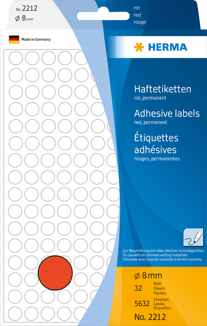 Multi-purpose labels / colour dots, Ø 8 mm, round, red, permanent adhesion, fo