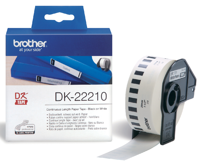 Brother DK22210  Tape 29mm Wide Blk/Wht