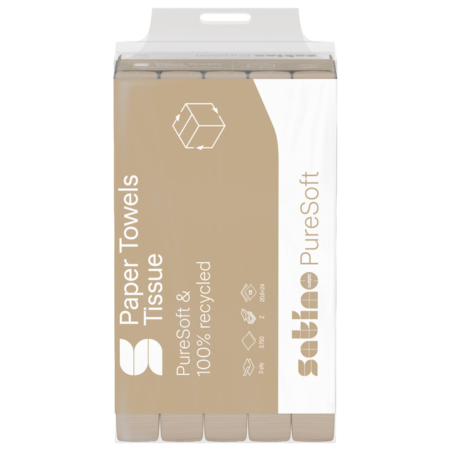 Handdoek Satino PT2 PureSoft z-vouw 2-laags 206x240mm 25x150 vel naturel 277530