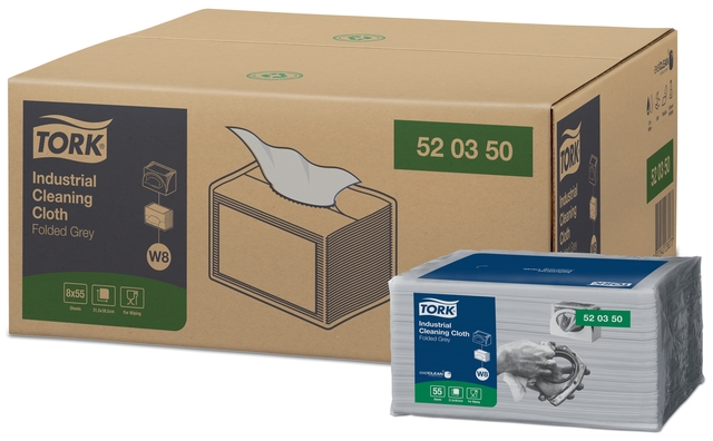 Reinigingsdoek Tork W8 Premium Industrial 1-laags 55 vel grijs 520350