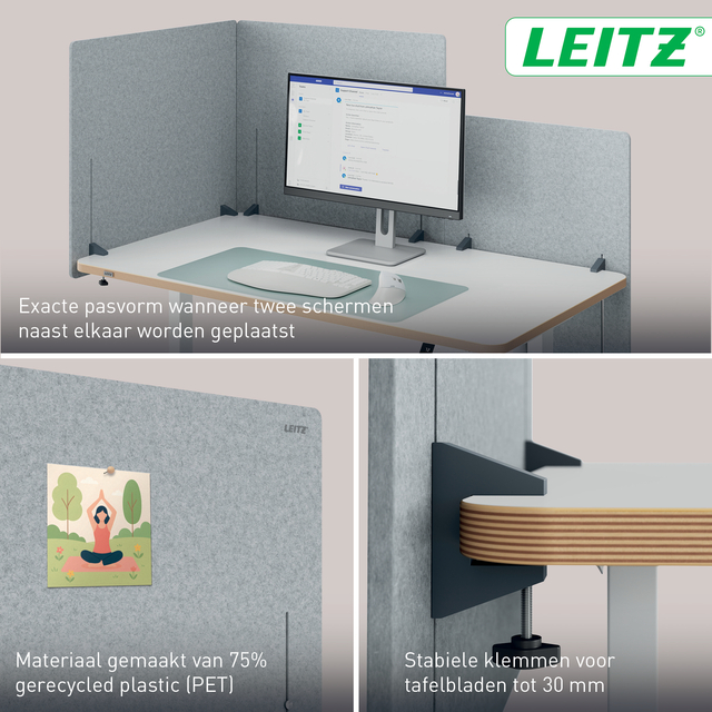 Bureauscherm Leitz in hoogte verstelbaar 70x80cm