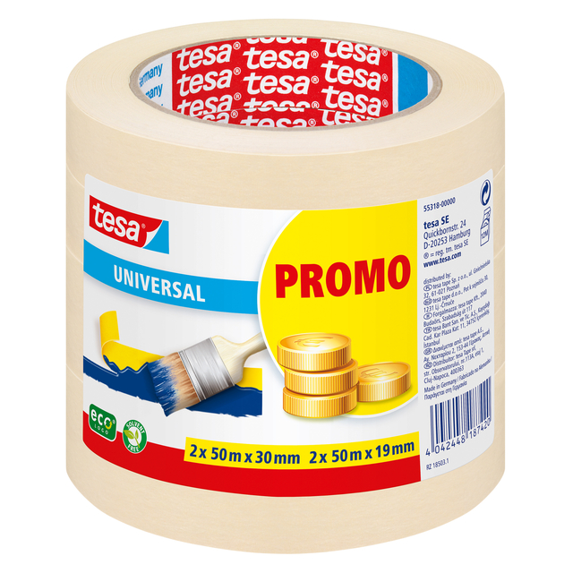 Afplaktape tesa®  Economy 2x 50mx30mm, 2x 50mx19mm promopac
