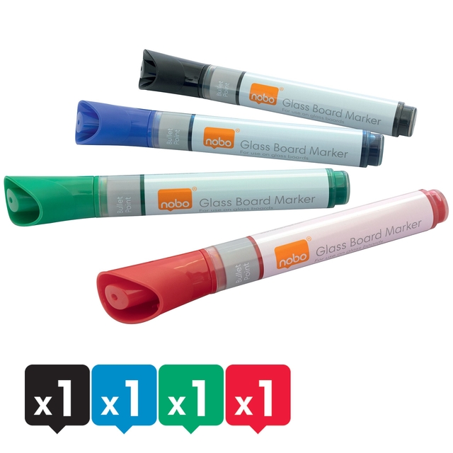 Viltstift Nobo glasbord assorti 4 stuks