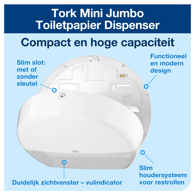 Toilet paper dispenser Tork Mini Jumbo T2 Elevation white 555000