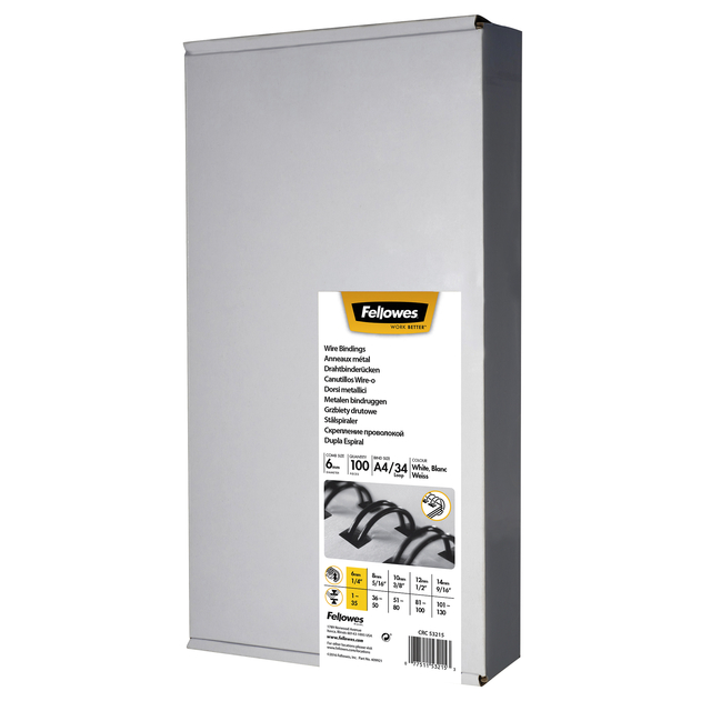 Fellowes Binding Wires Wht 6mm Pack100