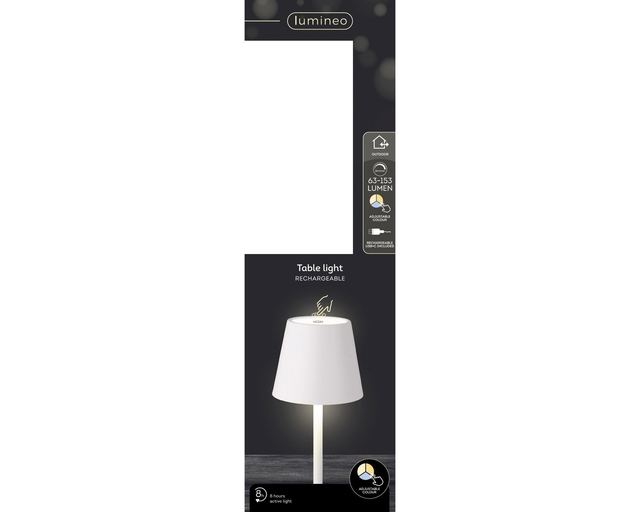Tafellamp Lumineo led oplaadbaar steady buiten wit