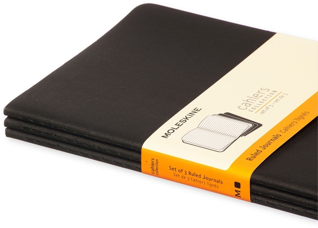 Schrift Moleskine 130x210mm lijn 160 pagina's 70gr zwart set à 3 stuk